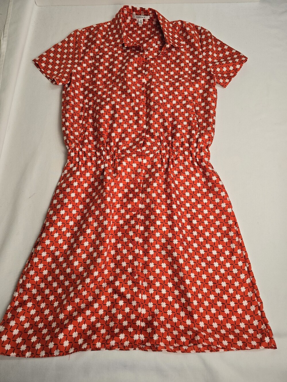 NWOT Carven Red Silk Shirt Dress Clover Print Size 38 US Size 6
